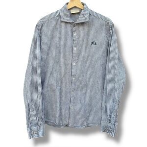 YoungLA Striped Button Up Long Sleeve Shirt White/Blue Size Medium